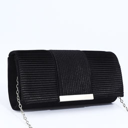 Сумка-клатч женская на магните, на длинной цепочке, чёрная