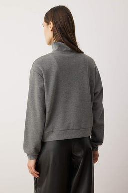 Antrasit Regular/Normal Kal?p Yar?m Pat Fermuarl? Kal?nOrme Sweatshirt TWOAW26SW00059 - Trendyolmilla фото 4