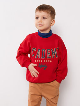 Bisiklet Yaka Uzun Kollu Bask?l? Erkek Bebek Sweatshirt