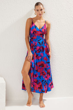 Cicek Desenli Dokuma Baglama Detayl? Maxi Plaj Elbise TBESS24EL00098