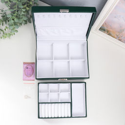 Шкатулка кожзам для украшений Тёмно-зелёная матовая 9х23х17 см - Simaland фото 3