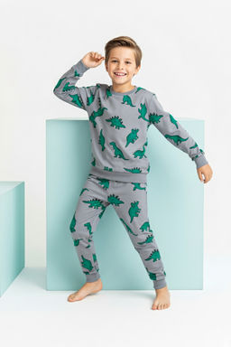 Somon-Gri Erkek Cocuk 4lu Bask?l? Pijama Tak?m? TKDAW26PT00009 - Trendyolmilla фото 3