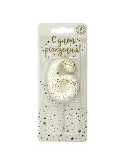 Цена за 2 шт. Свеча в торт «Белые брызги», цифра 6