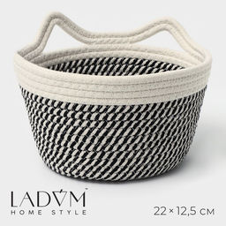 Корзина для хранения LaDо́m «Кэтс», плетёная, ручной работы, с ручками, хлопок, 22×22×12.5 см