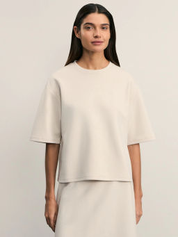 Базовая укороченная футболка из плотного джерси / Zarina  фото 3