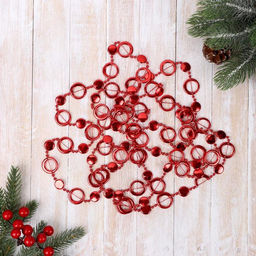 Цена за 2 шт. Бусы на ёлку Кольца, длина 2.7 м, d=10 мм, красные