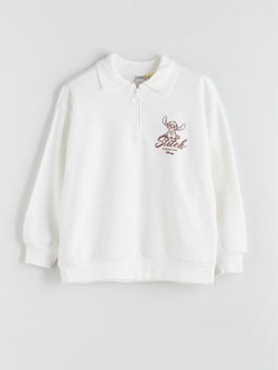 Polo Yaka Stitch Bask?l? K?z ?ocuk Sweatshirt