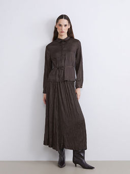 Beli Lastikli Saten Pileli Etek