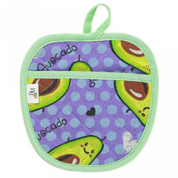 Прихватка с запахом 19х19см "Авокадо, вид 2/2", форма "Яблоко", рогожка 171г/м2, хлопок 100%, наполнитель - ватин 280г/м2, на пластмассовом подвесе, "Домашняя мода" (Россия)