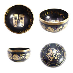 Чаша поющая с золотыми символами Стопы 5 металлов от 600гр до 750гр