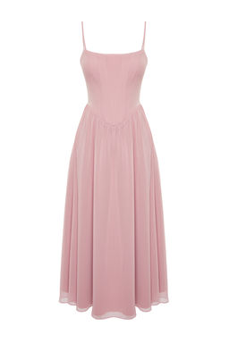 TRENDYOLMILLA Siyah A-Kesim Astarl? Korse Detayl? Dokuma Tul S?k Abiye Elbise TPRSS24EL00041