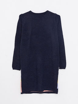 Bisiklet Yaka Desenli Uzun Kollu K?z ?ocuk Triko Elbise