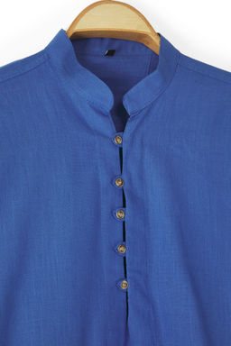 TRENDYOL MAN Mavi Slim Fit Yar?m Patl? Dugmeli Hakim Yaka Keten Gorunumlu Gomlek TMNSS20GO0097 - Trendyolmilla фото 43