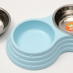 Миска металлическая двойная на пластиковом основании 2 х 160 мл, 25 х 14 х 5 см, голубая - Пижон фото 6