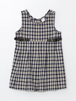 Bisiklet Yaka Ekose Desenli K?z Bebek Elbise