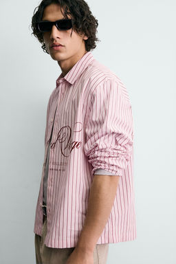 CAMISA RELAXED FIT CUADROS TEXTO / Rosa - Zara фото 5