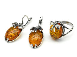 Кольцо Серьги с янтарем имитация размер 18