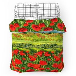 Пододеяльник на пуговицах Евро Макси Коллекция Лето. Красные маки 240х215см, бязь Комфорт 121г/м2, хлопок 100%, упаковка классическая ПВХ 28х41см, Домашняя мода (Россия)