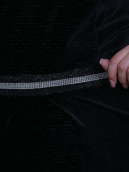 Платье из черного бархата с прозрачными рукавами праздничное - Almond фото 4