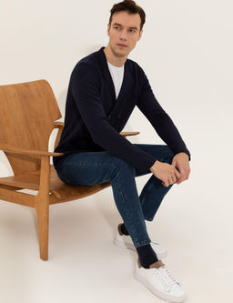 Lacivert Slim Fit Kruvaze Yaka Triko H_rka