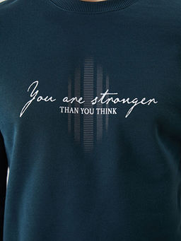 Bisiklet Yaka Bask?l? Erkek Kal?n Sweatshirt