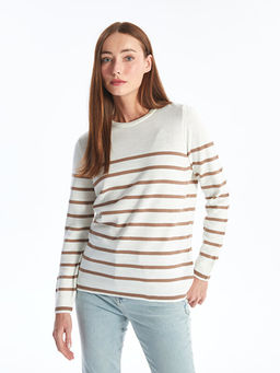 Bisiklet Yaka ?izgili Uzun Kollu Kad?n Triko Kazak