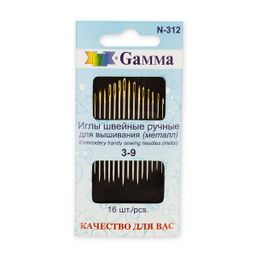 Иглы для шитья ручные Gamma N-312 для вышивания №3-9 16 шт. в конверте с прозрачным дисплеем