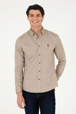 Мужская базовая рубашка цвета хаки с длинным рукавом