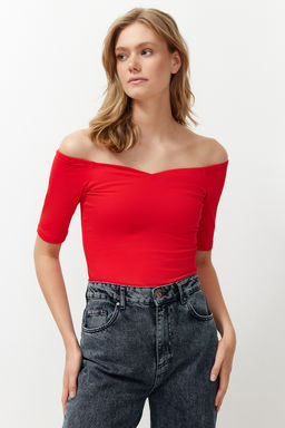 Nar Cicegi Kalp Yaka K?sa Kollu Regular/Normal Kal?p Bluz TWOSS24BZ00561