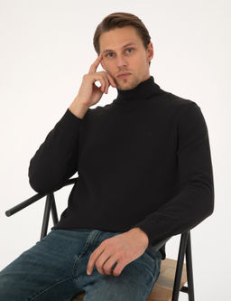 Siyah Slim Fit Bal_k__ Yaka Basic Triko Kazak - Pierre cardin фото 3