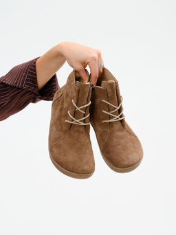 Босоногие ботинки 352.К.NATAbr.Серо-коричневая замша/кожаная подкладка