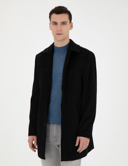 Siyah Y_n Kar___ml_ Slim Fit Ka_e Kaban