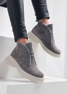 Ботинки 308.927be. серый замок замша/Байка