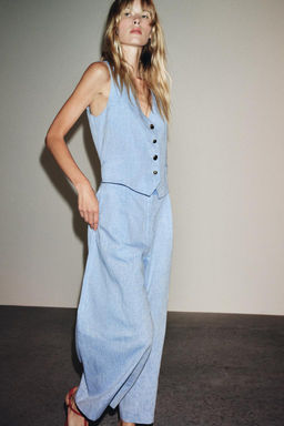 LINEN BLEND WAISTCOAT JUMPSUIT - Zara фото 4
