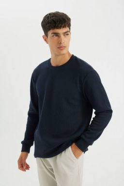 Regular Fit Bisiklet Yaka Waffle Uzun Kollu Tisort