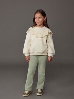 Bisiklet Yaka Uzun Kollu Nak??l? K?z ?ocuk Sweatshirt