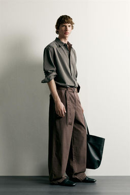 PANTAL?N RELAXED FIT PLIEGUES CINTUR?N / Marr?n / Topo - Zara фото 3