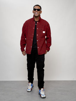 Ветровка рубашка мужская букле красного цвета 58379Kr