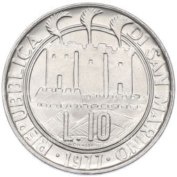 Монета 10 лир 1977 года Сан-Марино