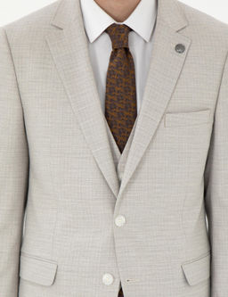 Bej Ex. Slim Fit Yelekli Tak_m Elbise