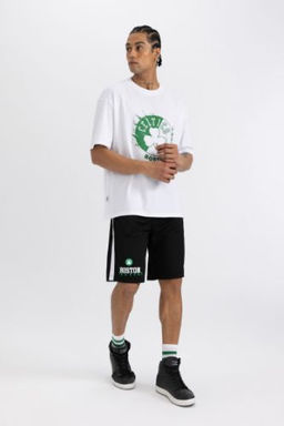 DeFactoFit NBA Boston Celtics Oversize Genis Kal?p K?sa Paca Ag?r Kumas Sort