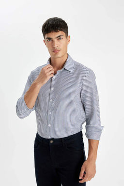 Рубашка с длинными рукавами и жатым воротником поло Modern Fit - Defacto фото 3