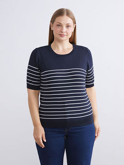 Bisiklet Yaka ?izgili Kad?n Triko Kazak