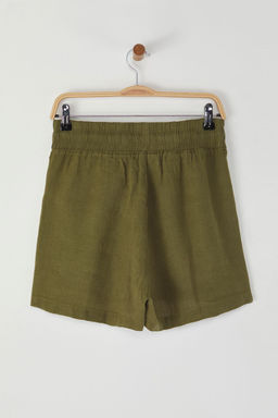 Haki %100 Keten Beli Lastikli Yuksek Bel Sort TWOSS23SR00319