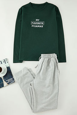 Yesil Regular Fit Bask?l? Orme Pijama Tak?m? TMNAW22PT0759