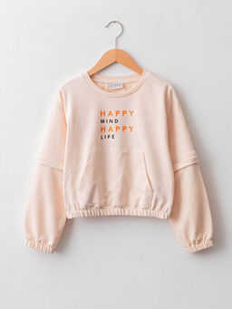 Bisiklet Yaka Bask?l? Uzun Kollu K?z ?ocuk Sweatshirt