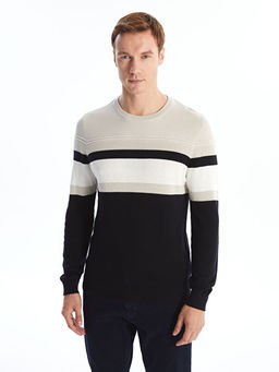 Bisiklet Yaka Uzun Kollu Renk Bloklu Erkek Triko Kazak