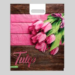 Цена за 50шт.Пакет "Розовый тюльпаны", полиэтиленовый с вырубной ручкой, 37х46 см, 30 мкм