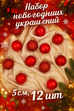 Ёлочные игрушки Агнет, шары новогодние, d=5 см, набор 12 шт., диско, красный