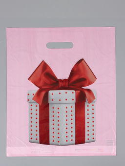 Цена за 50 шт. Пакет "Красный бант", полиэтиленовый с вырубной ручкой, 36 х 43 + 3 см, 35 мкм